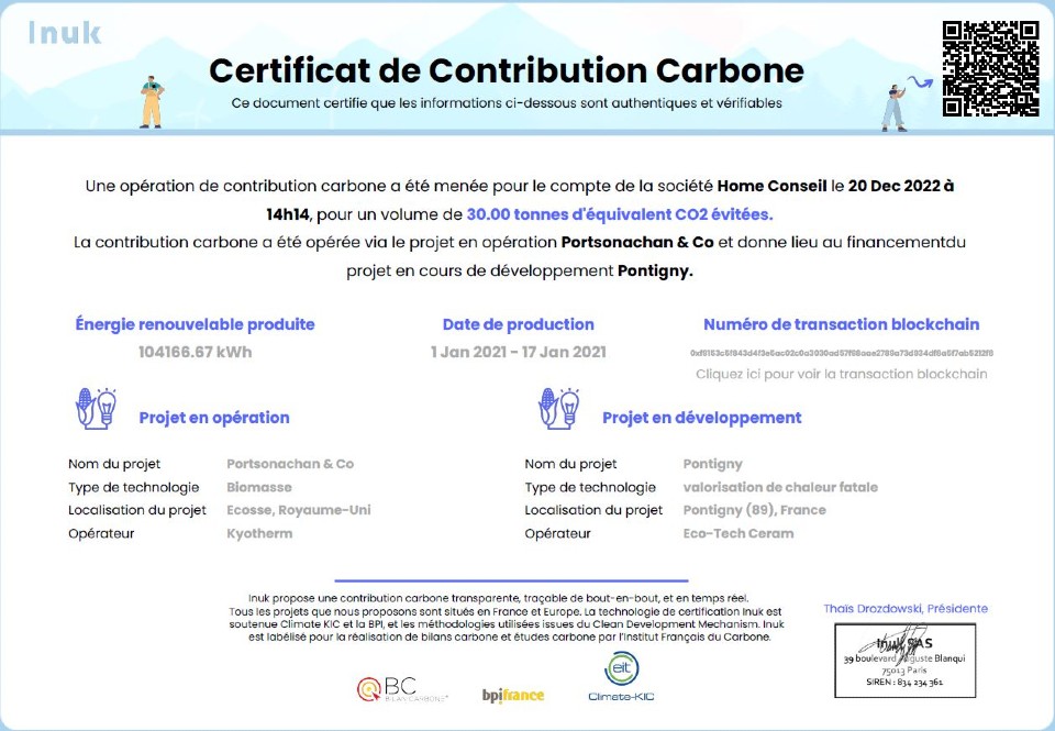 Certificat carbone 2