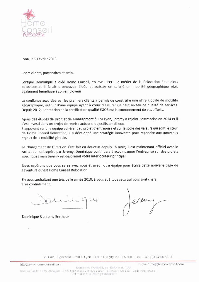 Message concernant la transmission de Home Conseil Relocation