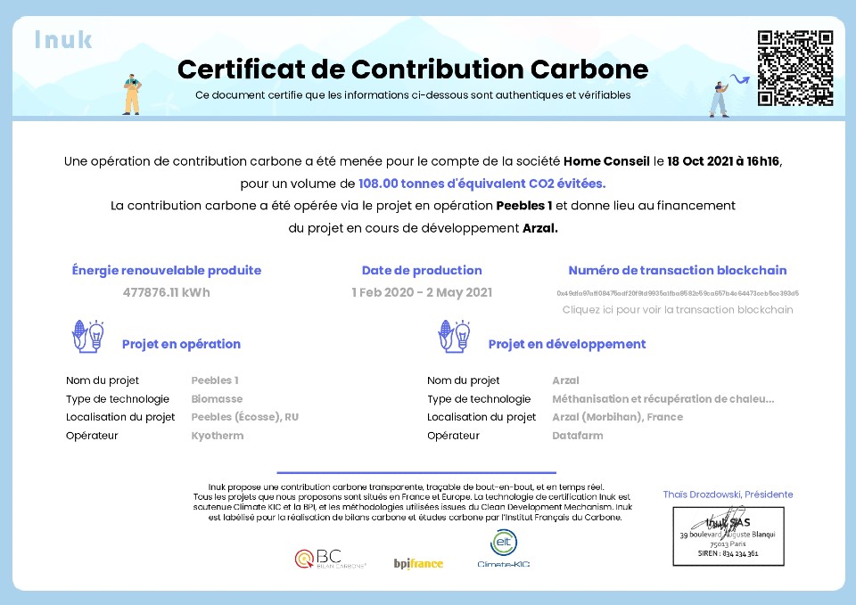 Certificat de Contribution Carbone