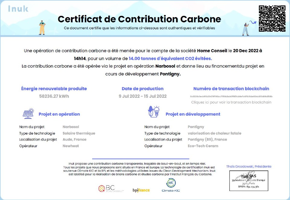 Certificat carbone 1