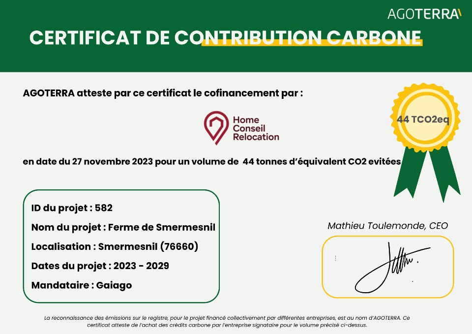 AgoTerra - Certificat de Contribution Carbone